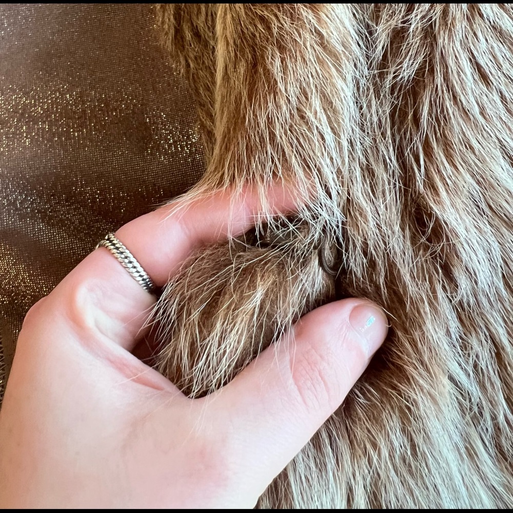 Saks Fifth Avenue medium large tan beige gold 100% leather fur vintage coat - Picture 14 of 16